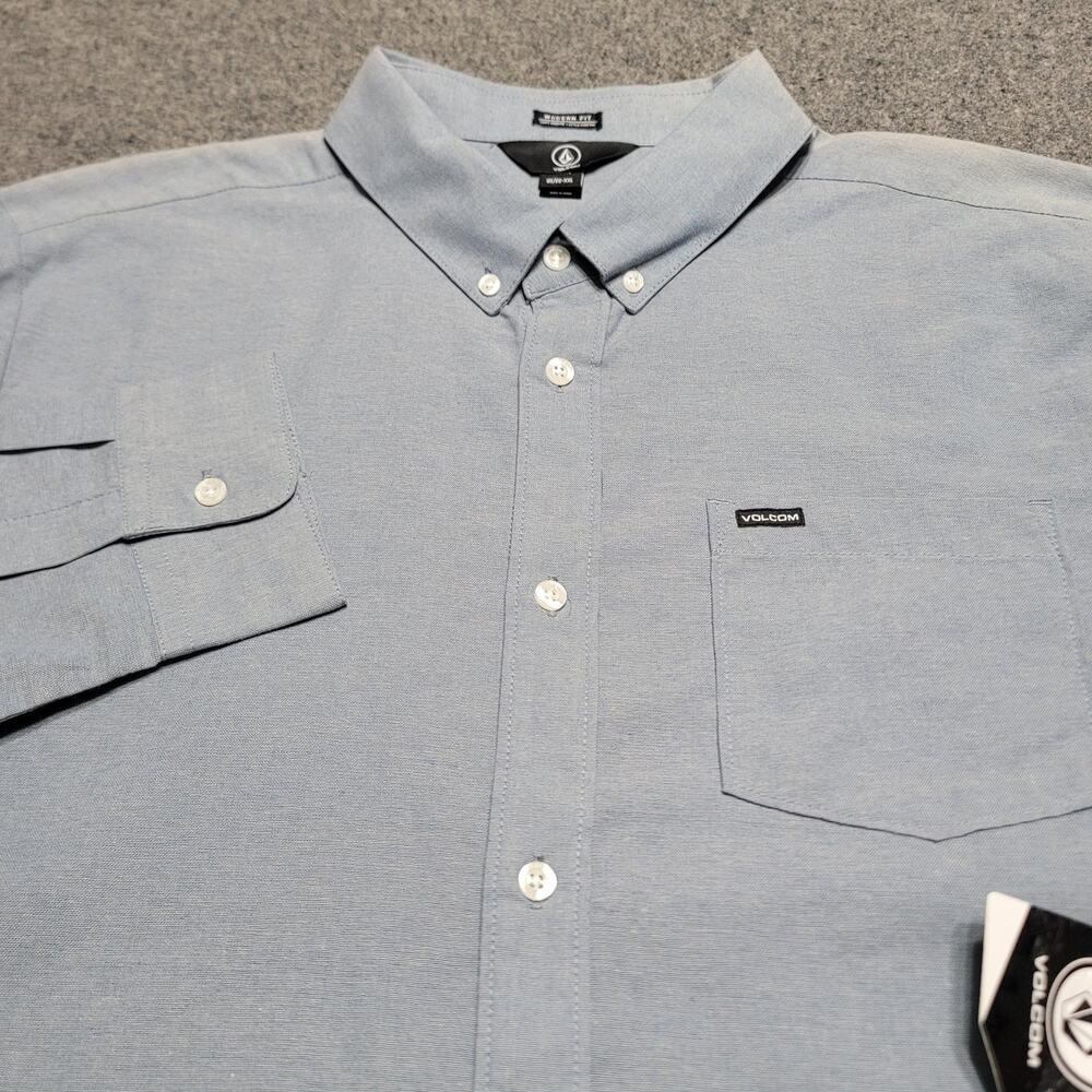 Volcom Shirt Mens 2XL XXL Blue Modern Fit Woven Curwin Long Sleeve Button Down